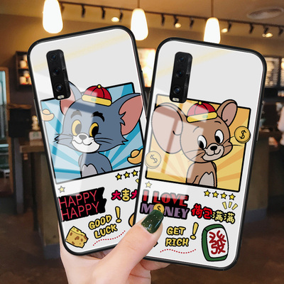 汤姆插画oppo手机壳女玻璃a9/a9x卡通杰瑞a7/a7x硅胶适用find个性x2动漫pro情侣k1/k5新款r7s保护套男realmex