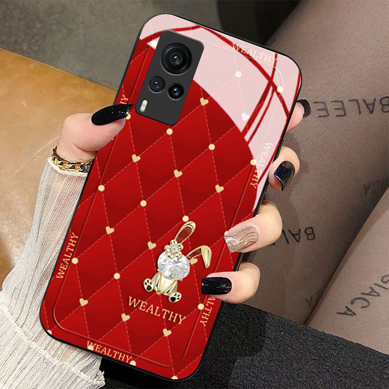 菱格金花兔玻璃硅胶简约手机壳