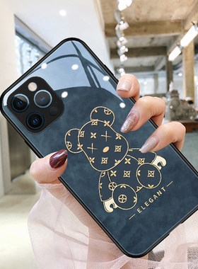 雾霾蓝熊苹果13手机壳12mini新款高级iphone11promax保护套xsmax灰色xr玻璃硅胶se2男5s女78plus外6splus适用