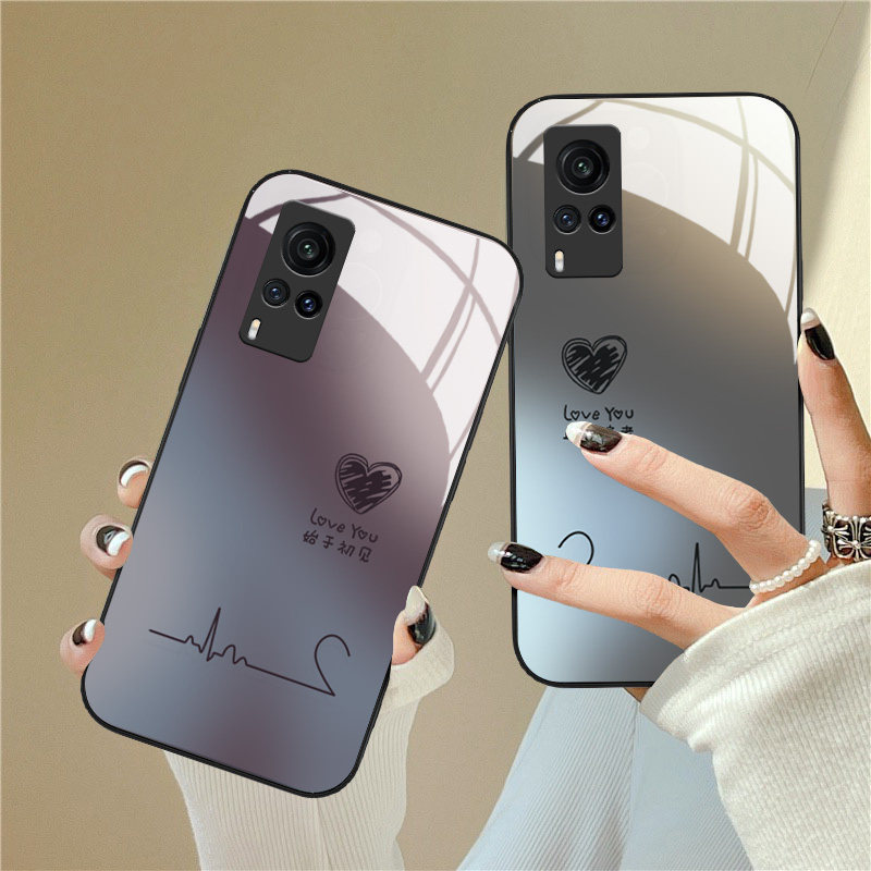 心跳爱心适用vivox80手机壳x70新款x60高级玻璃x50硅胶x30网红女x27男情侣x23幻彩x21i屏幕s后置指纹t1保护套