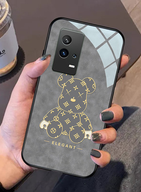 印花熊vivoiqoo9手机壳玻璃iqoo8高级复古iqoo5pro适用iqoo7外套iqooneo5se女iqoopro硅胶iqooz3蓝色新款z5灰