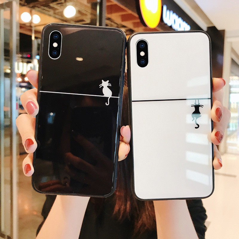 影子猫咪苹果xr手机壳女iphone xs max全包边硅胶个性防摔ipone xs玻璃网红适用抖音潮牌简约情侣x保护套rx