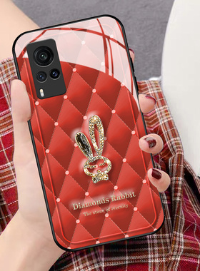 钻石红兔适用vivox80手机壳新款x70新年时尚x60红色x50pro+玻璃硅胶x30女x27男x23幻彩x21i屏幕s后置指纹t1套