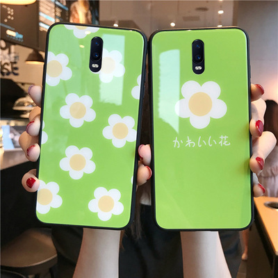 ins绿色花朵oppoA57手机壳镜面玻璃A83可爱适用A79/A77/A73个性网红款创意A39/A37卡通简约少女A59日韩保护套