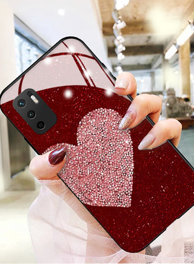闪钻半心适用红米note12手机壳新款note11pro+气质女神note10保护套9高级感8玻璃4g版5g硅胶10xpro红色epro+