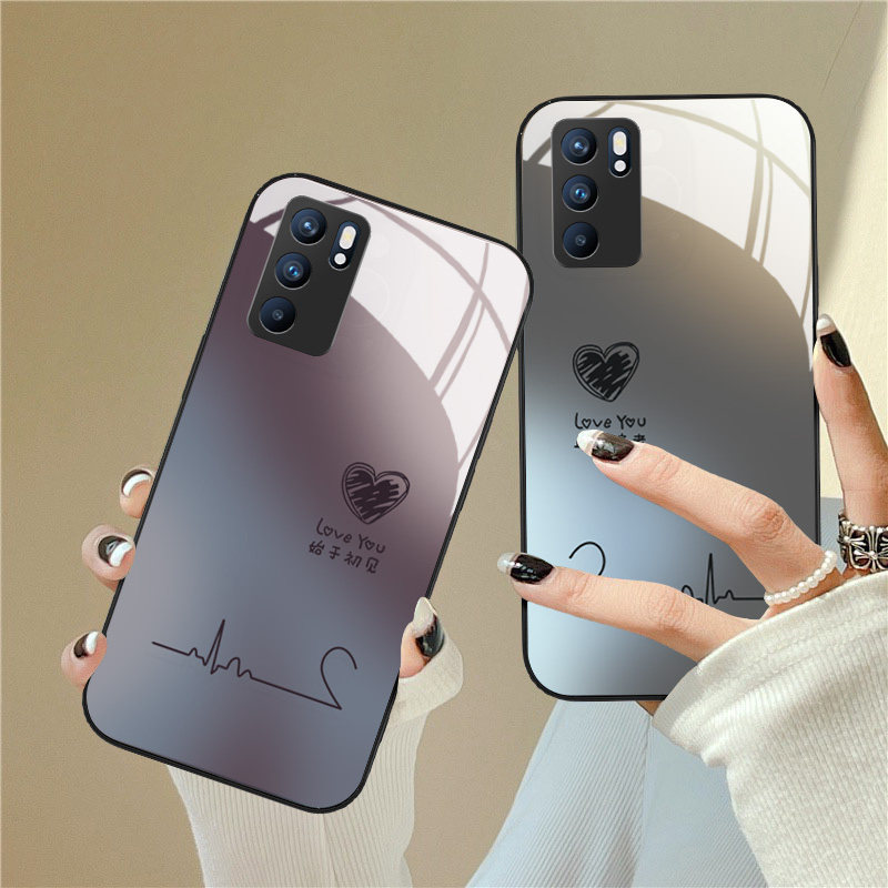 心跳爱心适用opporeno8手机壳新款reno7高级玻璃reno6硅胶reno5pro+网红女reno4se男oppofindx5情侣x3保护套2