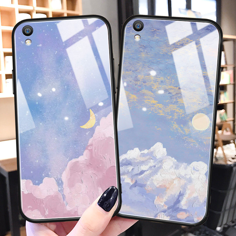 油画星空oppor9手机壳玻璃r9splus网红ins冷淡风r7s适用创意oppoa9x潮牌a3s硅胶a7x少女生新款a5s保护套plus
