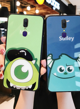 日韩可爱卡通怪兽大学oppoa9手机壳玻璃oppa全包边oppora硅胶oppo个性防摔a9x男女款适用a83大眼怪保护套opa