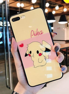 ins日韩卡通比卡丘苹果8plus手机壳玻璃iphone6splus硅胶5s情侣男女款ipone7适用七八sp可爱萌i6p保护套puls