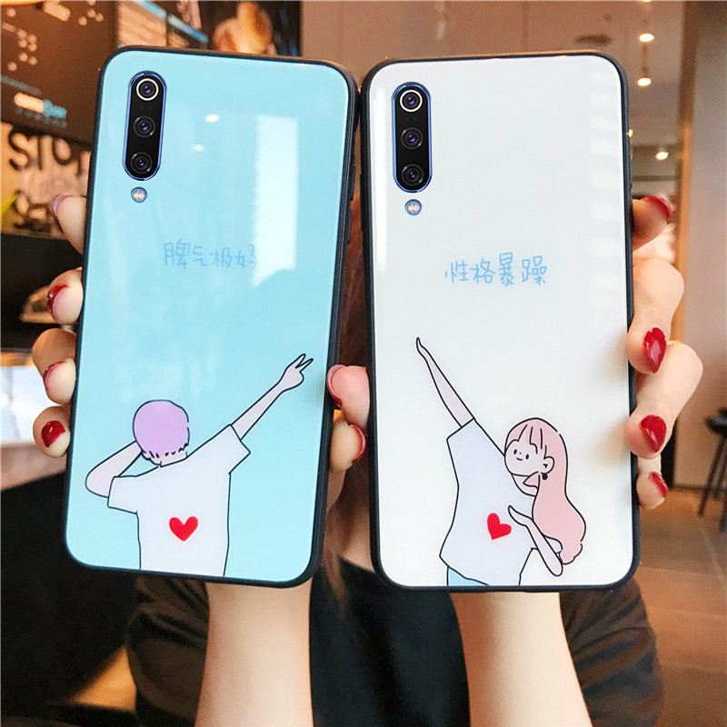 脾气极好男孩小米6手机壳玻璃适用mix3/2/2s创意文字5x/6x防摔情侣款