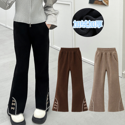 女童秋冬款裤子加厚一体绒阔腿裤儿童加绒喇叭裤中大童外穿休闲裤