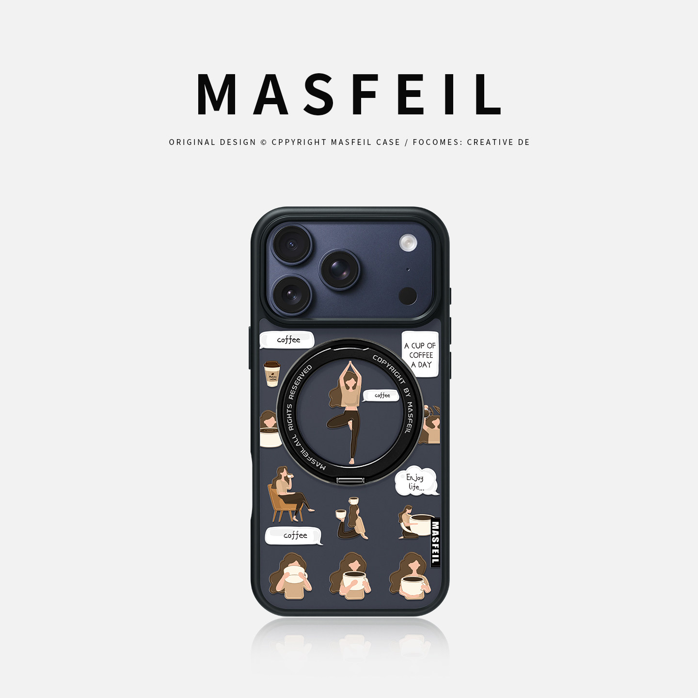 MASFEIL × 咖啡时间适用苹果17promax手机壳iPhone16pro新款磁吸带支架ip15全包Fo5支点高级感17好看可爱女