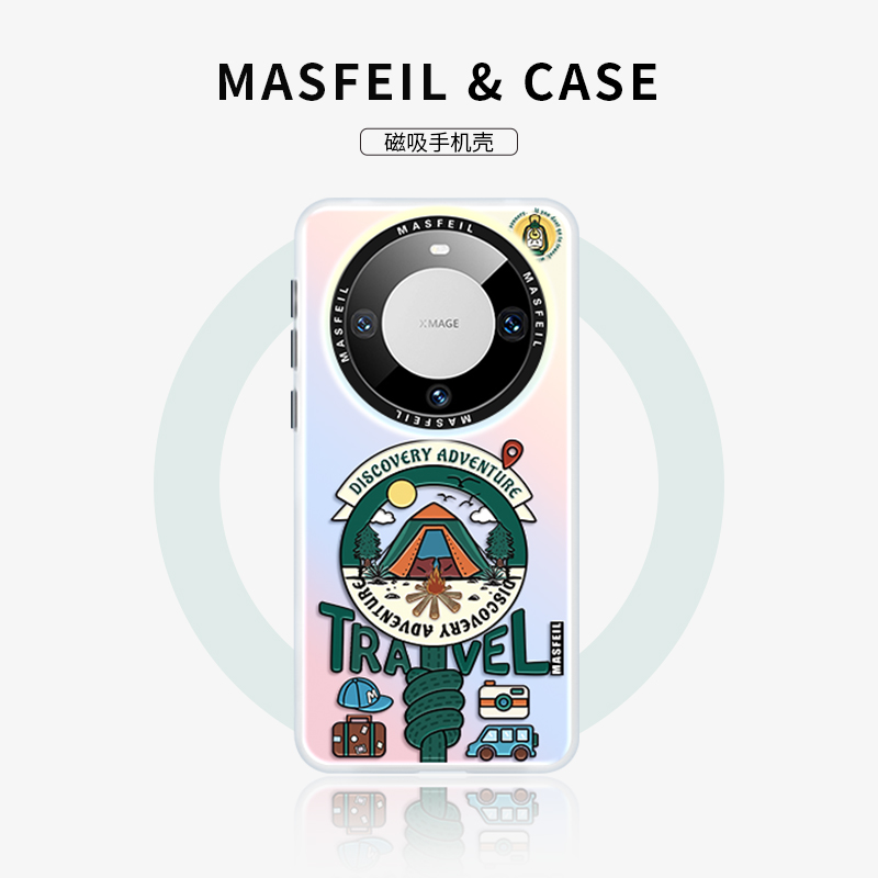 MASFEIL × 野外露营适用华为Mate60Pro手机壳磁吸带支架mate50/40保护套简约mete30新款潮牌por+全包网红