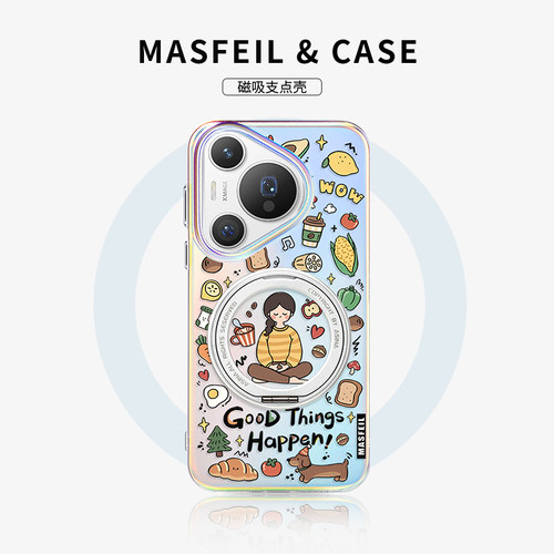 MASFEIL × 休闲生活联名适用华为Pura80pro手机壳磁吸pura70支点壳新款带支架全包p70女保护套高级Lo5艺术+