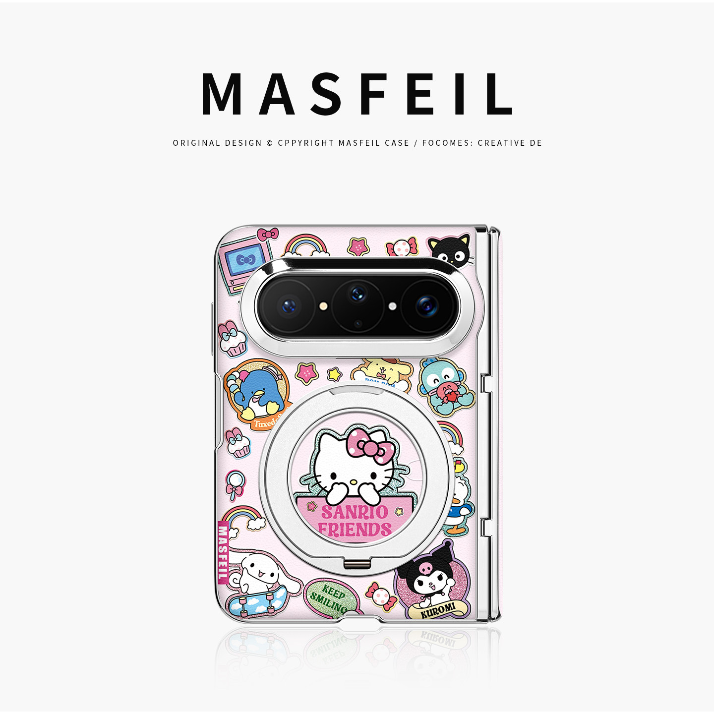 MASFEIL× 三丽欧贴纸适用华为PuraXMax手机壳磁吸带支架阔小折叠PURA典藏版全包中轴保护套防摔女x2新款可爱