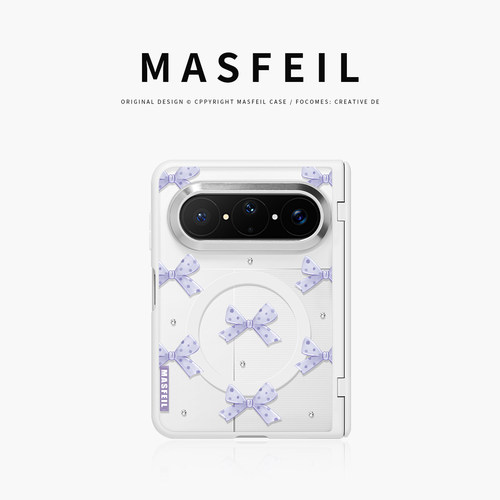 MASFEIL× 紫蝴蝶结适用华为PuraXMax手机壳磁吸小折叠阔PURA典藏版Ko2透明全包保护套防摔镶钻x2新款高级感