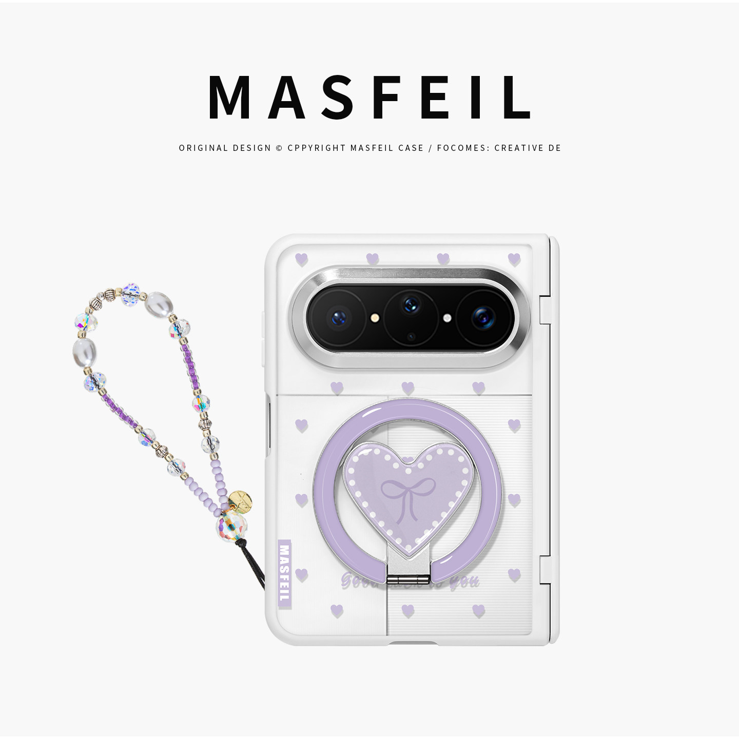 MASFEIL× 珍珠爱心适用华为PuraXMax手机壳磁吸带支架小折叠阔PURA典藏版FG透明全包高档保护套防摔女x2新款