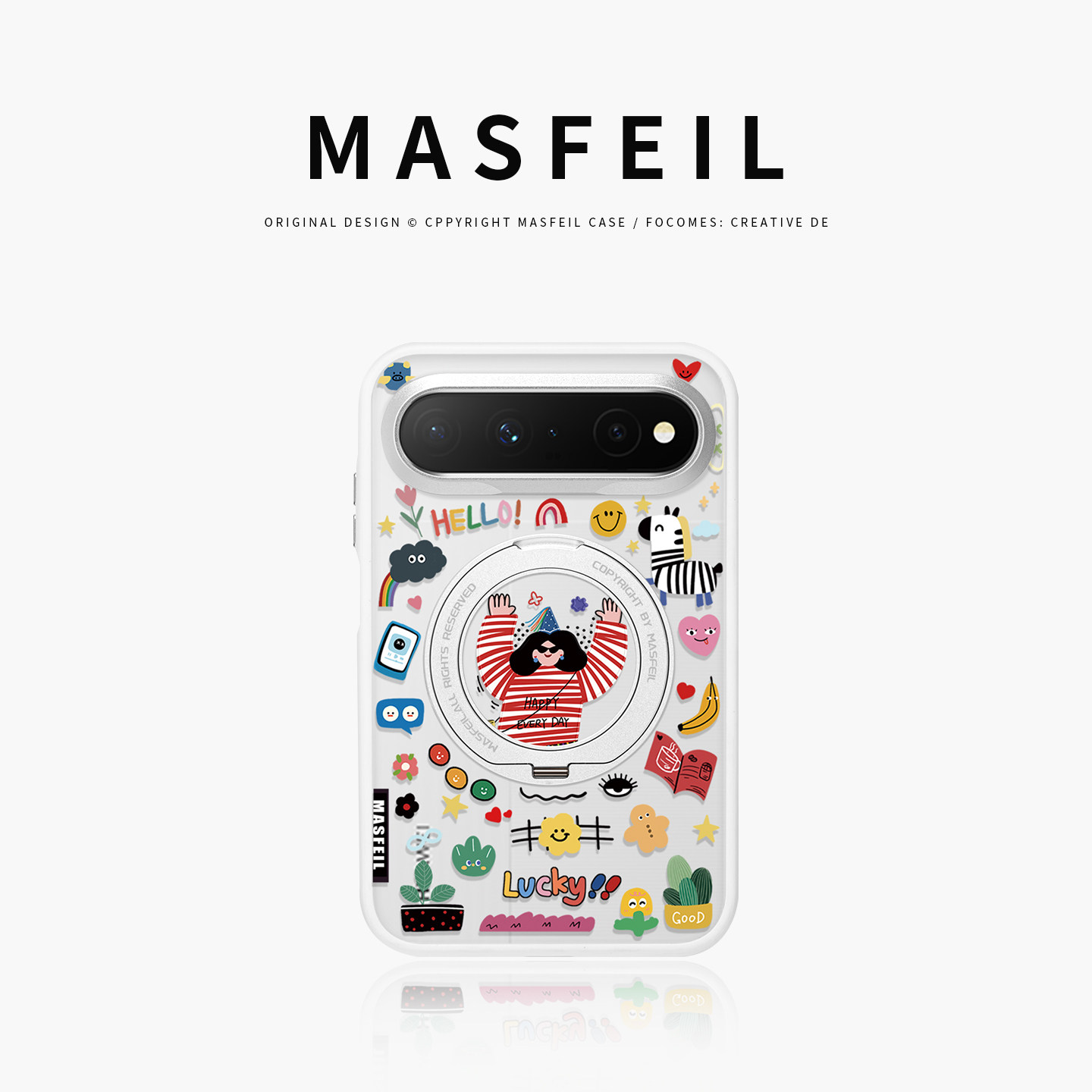 MASFEIL× 抓住快乐适用华为PuraXView手机壳磁吸带支架新款阔直板Pura X View全包保护套防摔高级可爱透明女图片