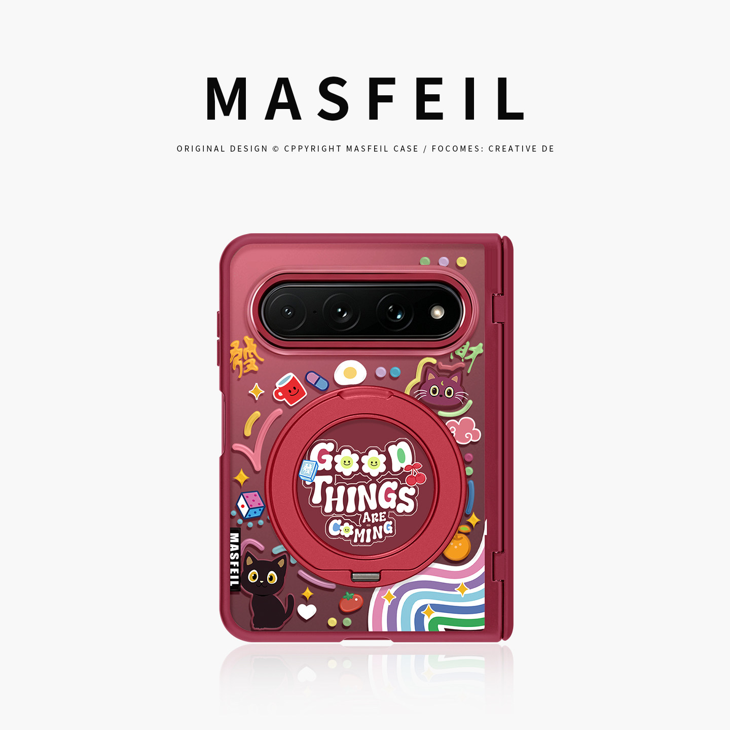 MASFEIL× 涂鸦猫猫适用小米18Fold手机壳磁吸带支架阔折叠18Fold中轴全包保护套防摔女x2新款半透明可爱高级