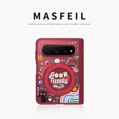 MASFEIL× 涂鸦猫猫适用小米18Fold手机壳磁吸带支架阔折叠18Fold中轴全包保护套防摔女x2新款半透明可爱高级