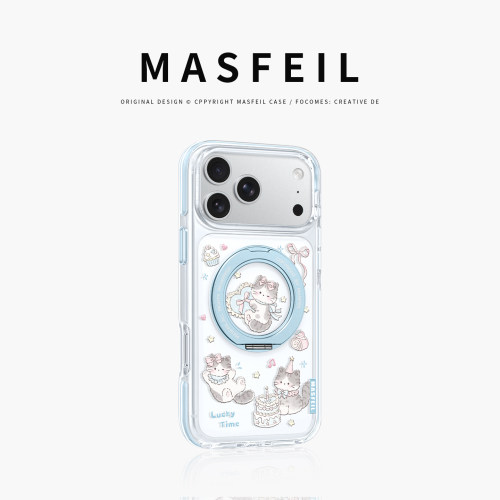 MASFEIL× 猫咪生日会适用iPhone17Promax手机壳新款ip15磁吸带支架Go8苹果16Pro保护套支点透明高级感13pm女