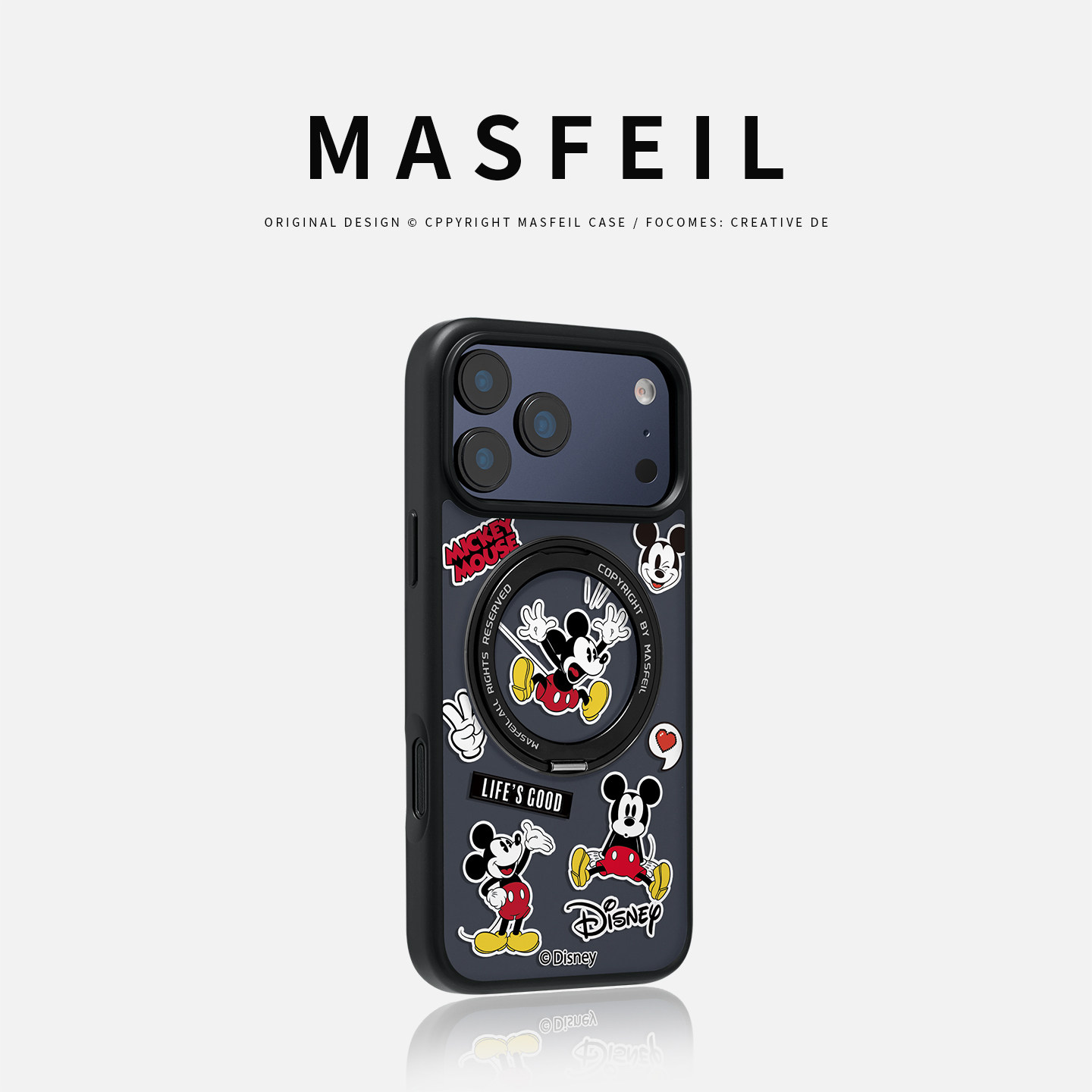 MASFEIL × 米奇贴贴乐适用苹果17promax手机壳iPhone16pro新款磁吸带支架ip15全包Fo5支点高级感17好看可爱