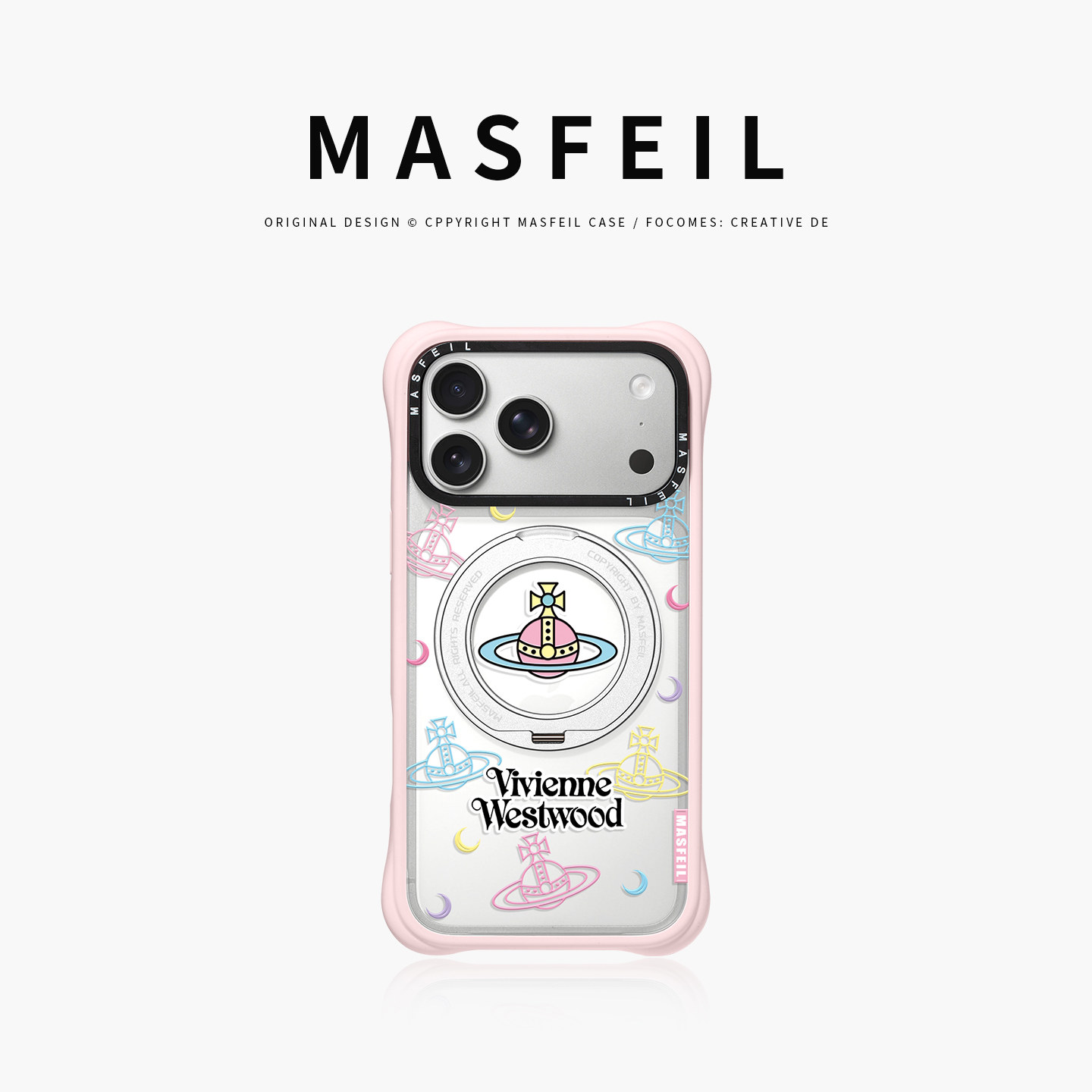 MASFEIL× 彩色土星适用iPhone17Promax手机壳新款磁吸带支架Go4苹果17Pro保护套支点透明高级感17pm硅胶软边