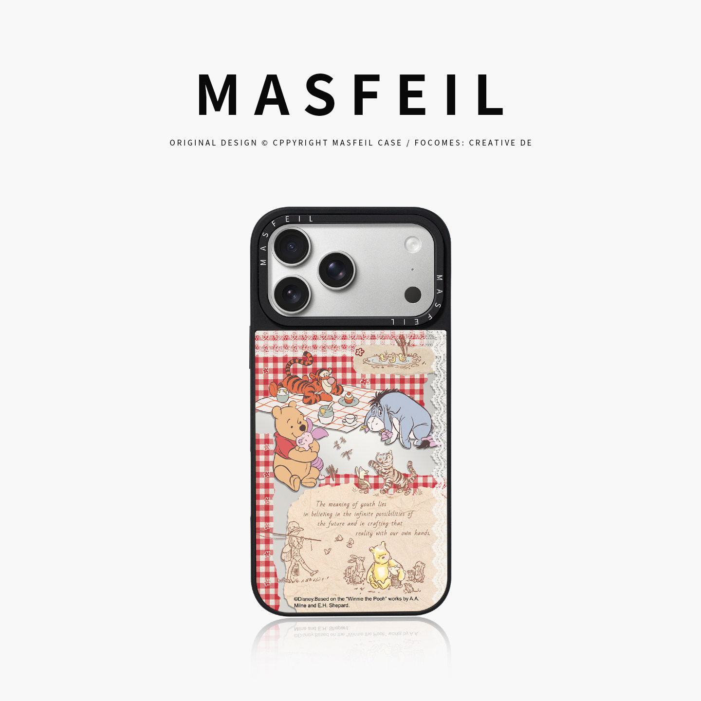 MASFEIL× 野餐维尼适用iPhone17Promax手机壳新款ip15磁吸带支架苹果16Pro套Jo5镜面迪士尼的13pm全包14可爱