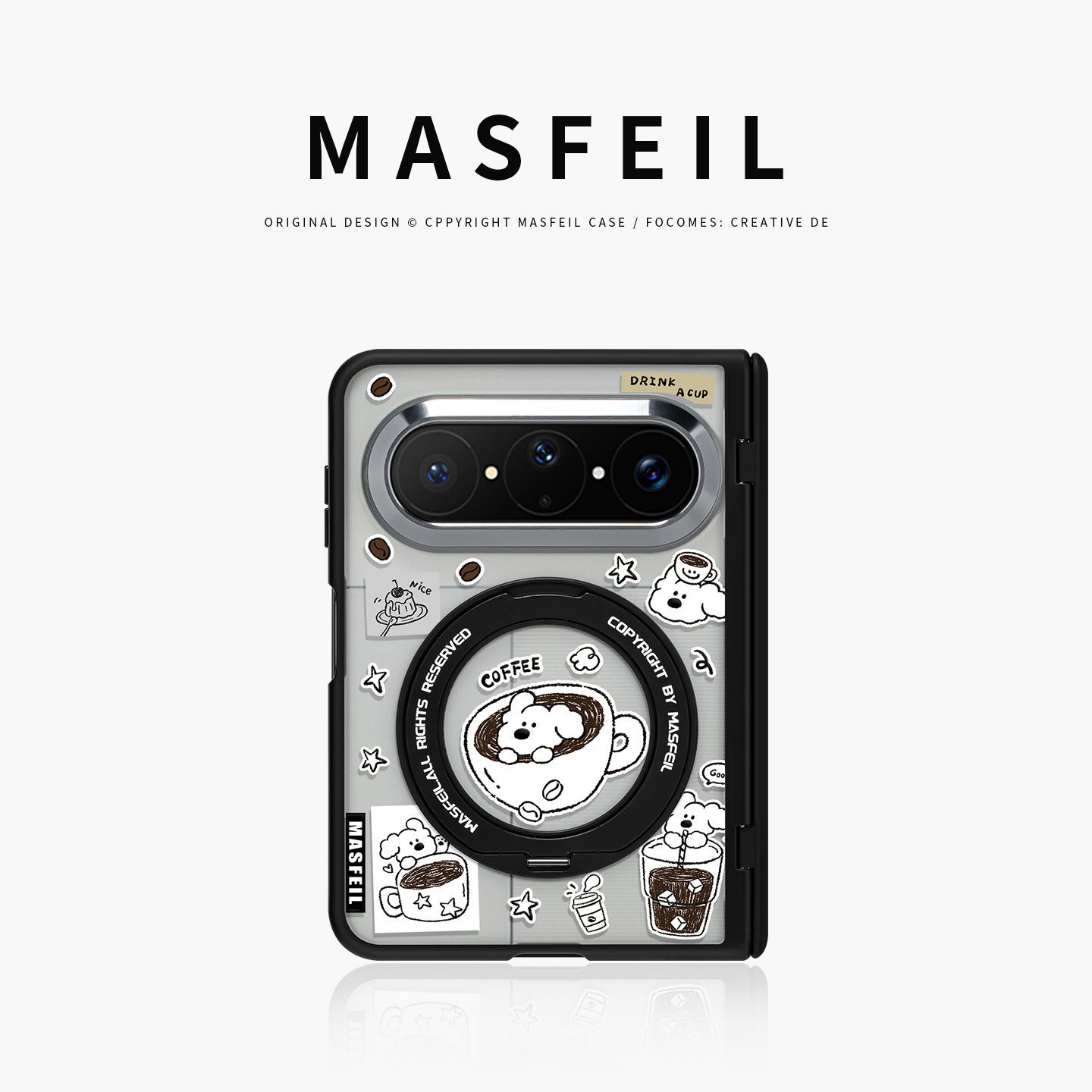 MASFEIL× 黑咖小狗适用华为PuraXMax手机壳磁吸带支架小折叠PURA典藏版半透明全包保护套防摔x2新款超薄