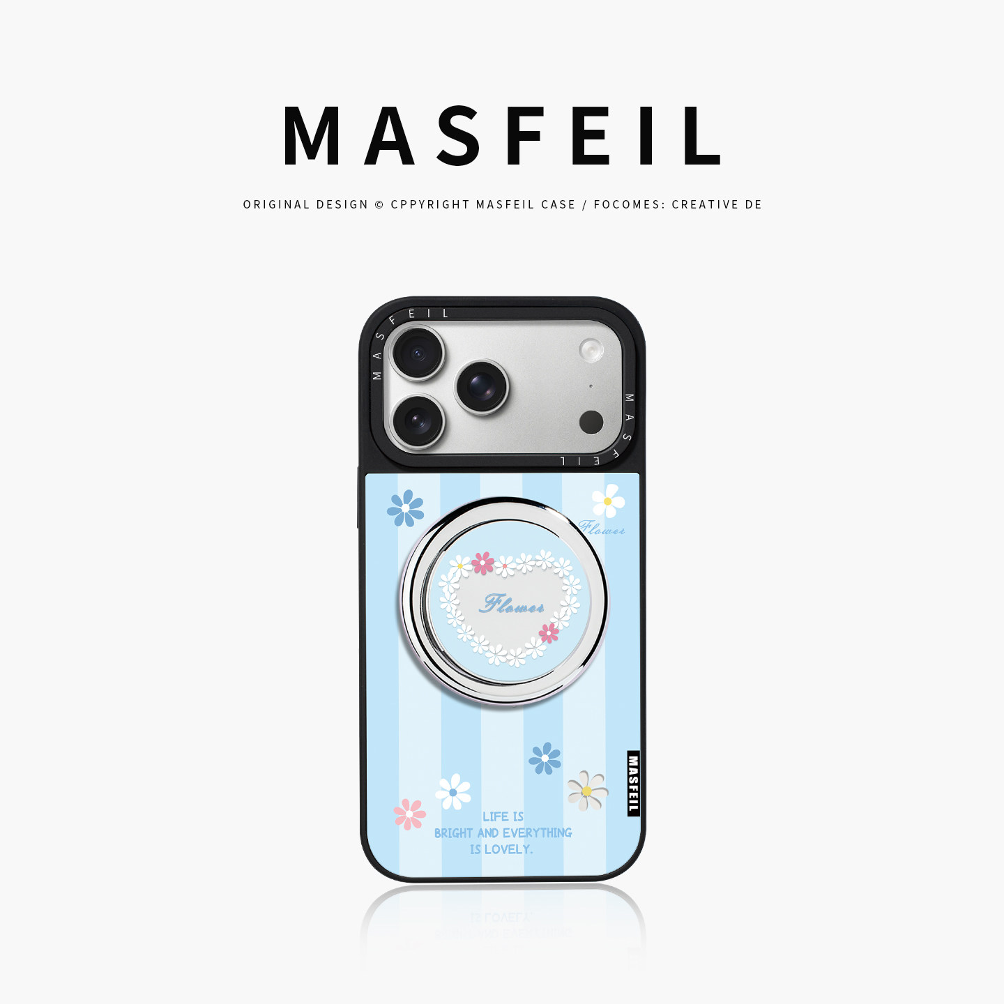 MASFEIL× 花间心语适用iPhone17Promax手机壳新款ip15磁吸带支架苹果16Pro套Jo5镜面夏天女高级感13pm全包14
