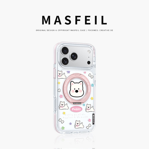 MASFEIL× 可爱西高地适用iPhone17Promax手机壳新款ip15磁吸带支架Go8苹果16Pro保护套支点透明高级感13pm女