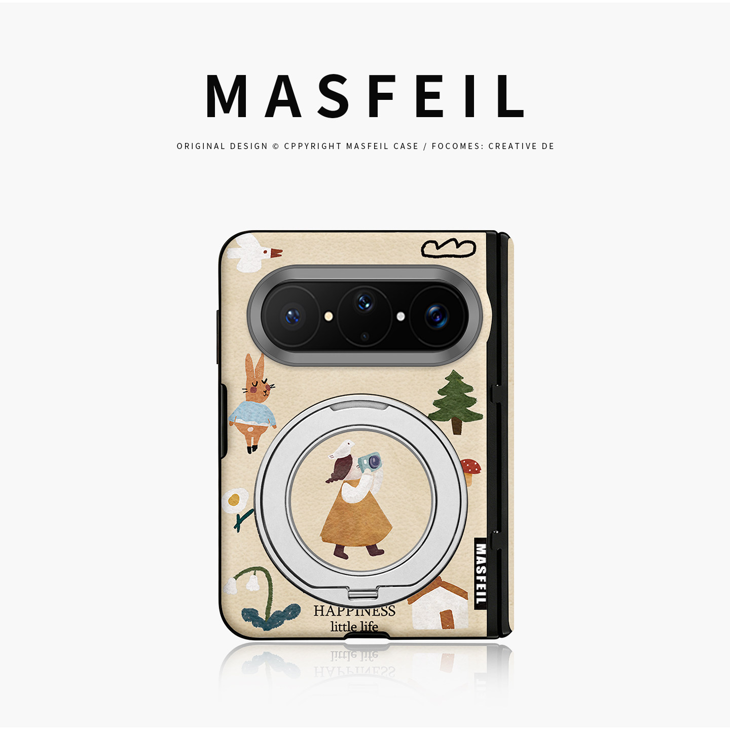 MASFEIL× 插画女孩适用华为PuraXMax手机壳磁吸带支架小折叠PURA典藏版全包中轴保护套X防摔女x2新款高级感