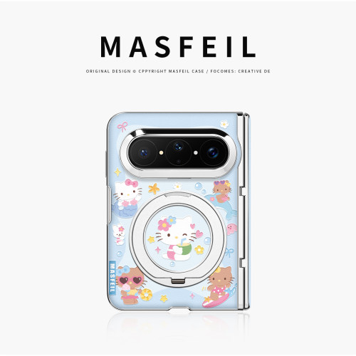 MASFEIL× 蓝色猫咪适用华为PuraXMax手机壳磁吸带支架阔小折叠PURA典藏版全包中轴保护套防摔女x2新款高级感