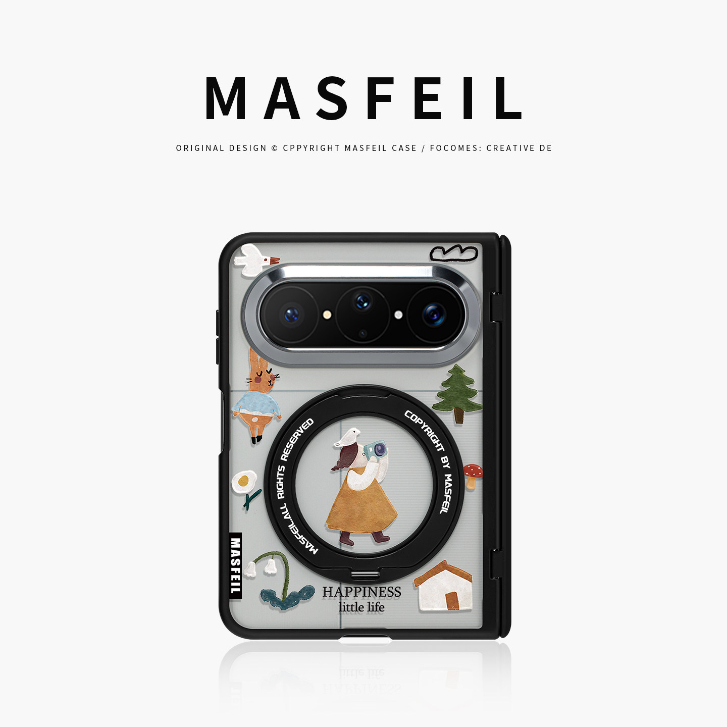MASFEIL× 插画女孩适用华为PuraXMax手机壳磁吸带支架小折叠PURA典藏版中轴全包保护套防摔女生x2新款半透明