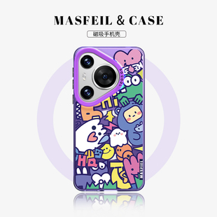 p60pro新款 抽象涂鸦适用华为Pura80手机壳磁吸p70 网红p50创意软边p40带支架防摔保护套可爱Ultra MASFEIL