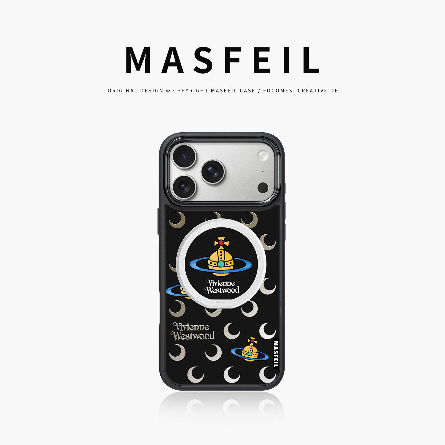 MASFEIL × 月牙土星适用苹果17Promax手机壳新款Ro2磁吸支点支架iPhone17Pro套高级感16pm镜面的全包女潮牌