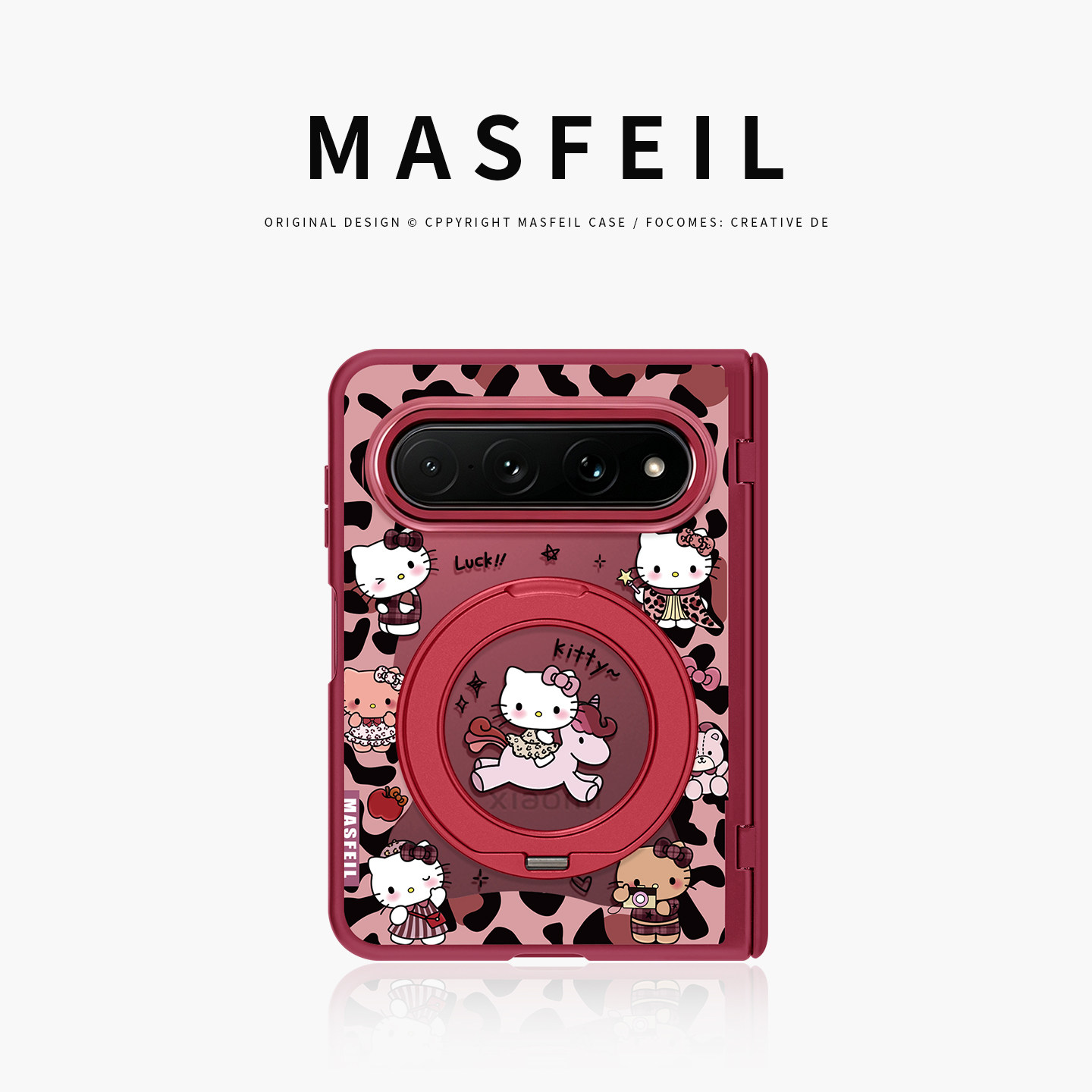 MASFEIL× 豹纹猫咪适用小米18Fold手机壳磁吸带支架阔折叠18Fold中轴全包保护套防摔女x2新款半透明超薄高级