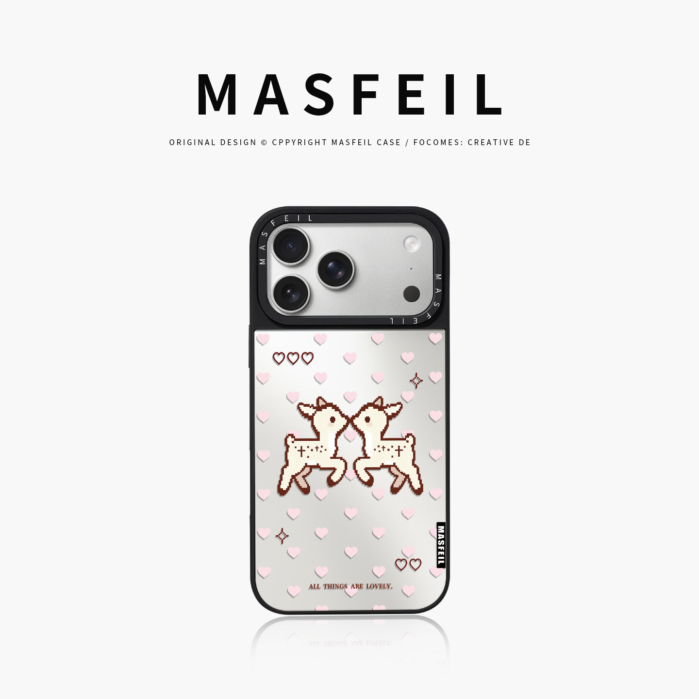 MASFEIL× 爱心小鹿适用iPhone17Promax手机壳新款ip15磁吸带支架苹果16Pro套Jo5镜面女高级感13pm全包14好看
