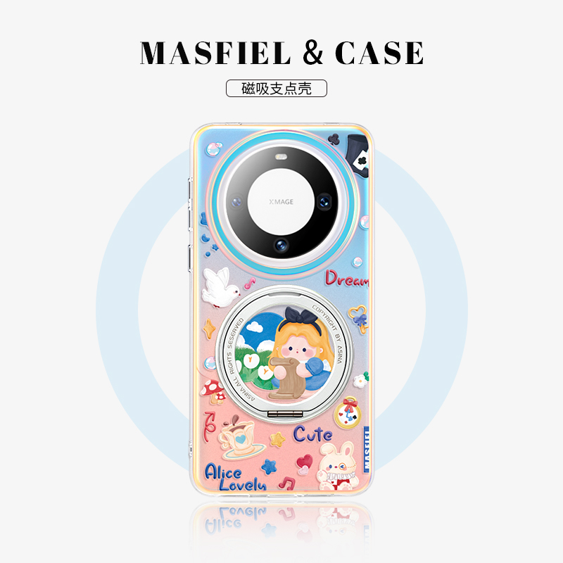 MASFEIL × 梦游仙境适用华为Mate70Pro手机壳磁吸带支架新款mt60por+旋转支点壳保护套可爱mete60防摔Lo5