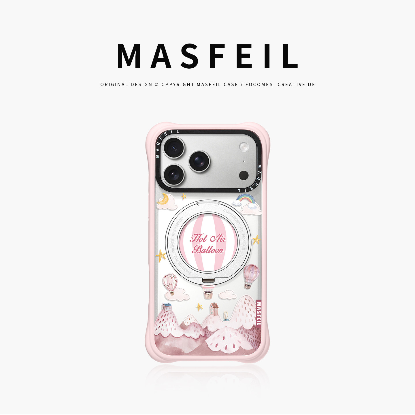 MASFEIL× 粉色热气球适用iPhone17Promax手机壳新款磁吸带支架Go4苹果17Pro保护套支点透明高级17pm硅胶软边