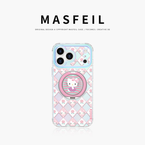 MASFEIL × 花窗猫咪适用苹果18Promax手机壳新款Lo9带支架iPhone18Pro保护套ip17高级16支点可爱13pm好看15