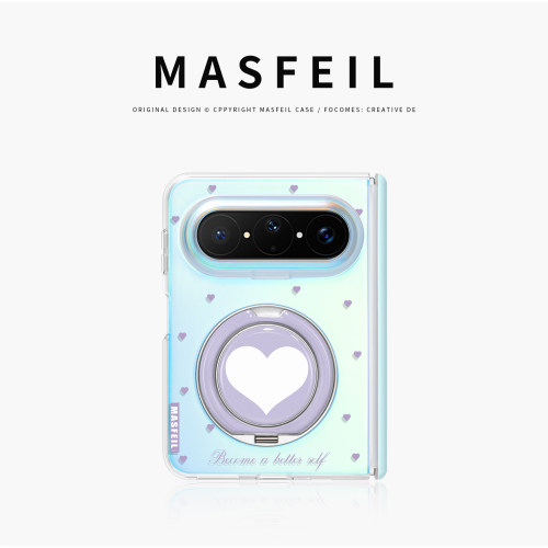 MASFEIL× 紫色小爱心适用华为PuraXMax手机壳带支架小折叠阔PURA典藏版HC全包高级保护套支点防摔简约x2新款