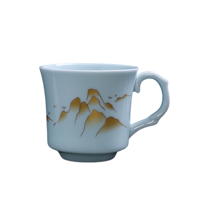 大号白青瓷防烫带把功夫泡茶杯男女个人专属茶杯办公客人杯主人杯