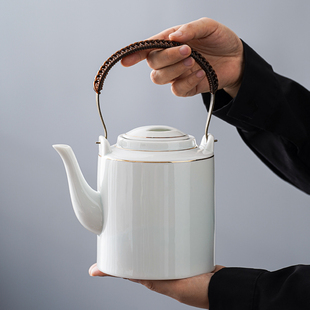 小清新现代大容量提梁壶描金高档1.2L陶瓷单壶带盖过滤冷凉水壶