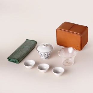 三杯陶瓷白瓷茶杯 一条 松烟客 盖碗旅行茶具套装 便携式