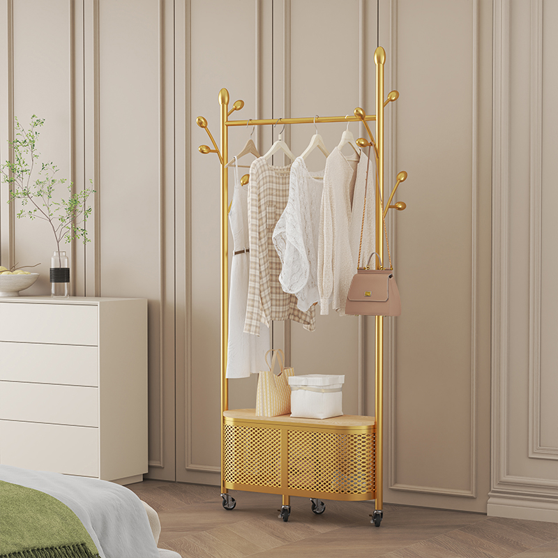 加厚铁艺挂衣架室内轻奢落地衣架可移动卧室创意多功能收纳衣帽架