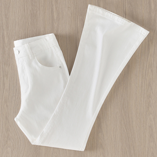 显瘦休闲百搭阔腿喇叭裤 白色微喇牛仔裤 修身 新款 女高腰2026年春季