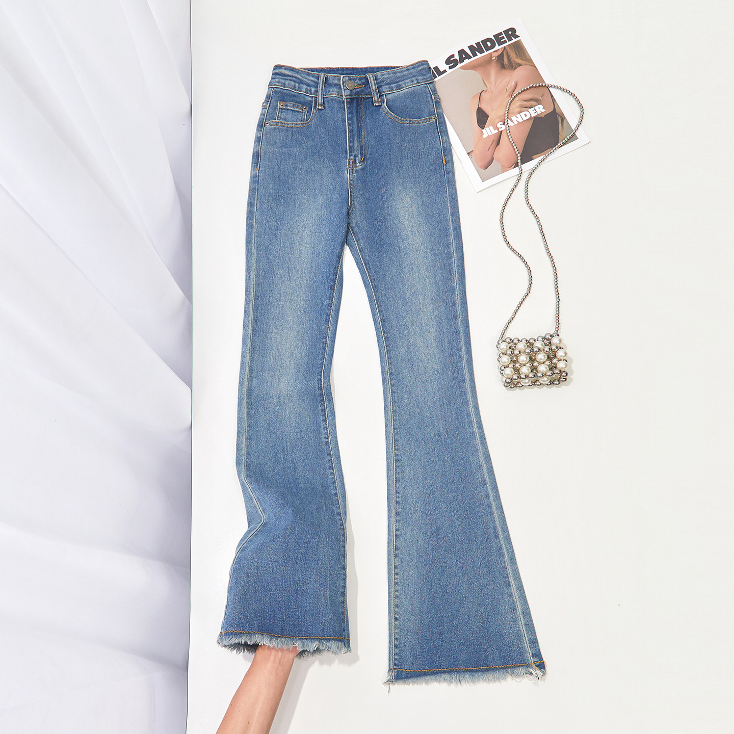 小众美式微喇牛仔裤女春秋款设计高腰弹力修身毛边喇叭马蹄长裤子,女装/女士精品,牛仔裤,淘宝优惠券,粉丝福利购,淘宝优惠卷