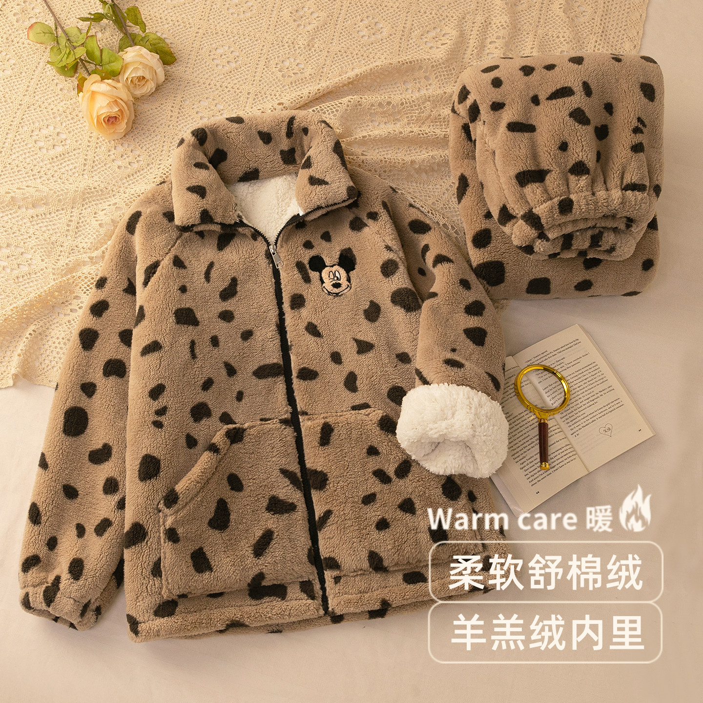 【双层加厚】睡衣女秋冬季珊瑚绒拉链羊羔绒家居服可爱套装可外穿,女士内衣/男士内衣/家居服,睡衣/家居服套装,淘宝优惠券,粉丝福利购,淘宝优惠卷