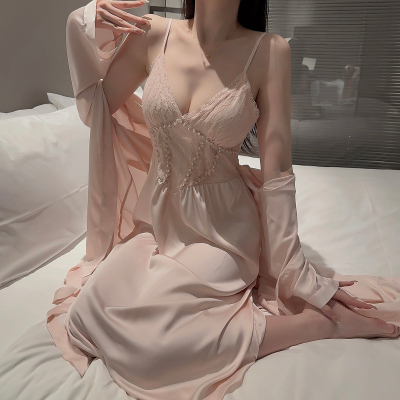 冰丝缎面睡衣性感纯欲蕾丝宫廷风
